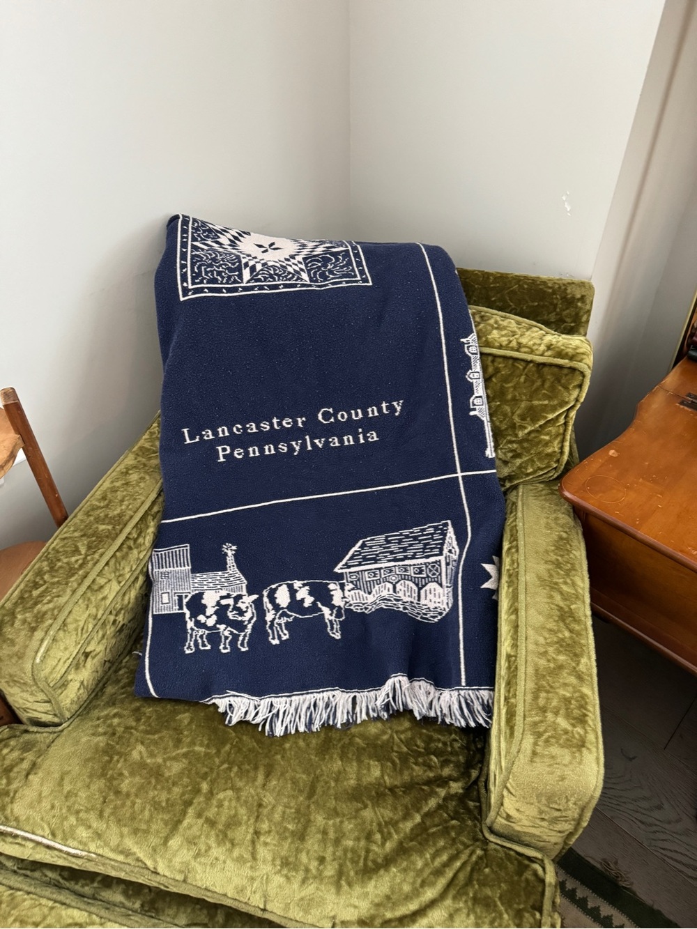 Lancaster County Pennsylvania Navy Tapestry Throw Blanket